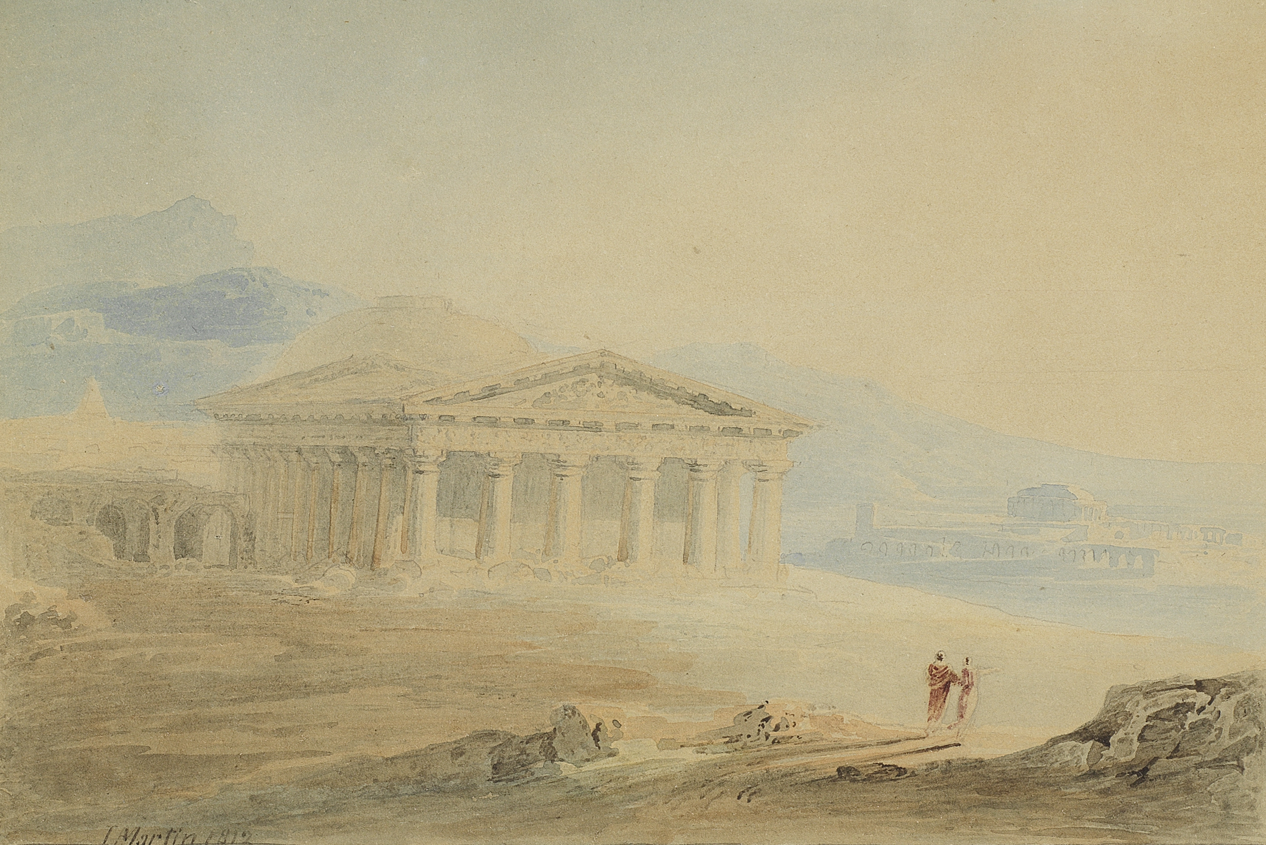 John Martin (Haydon Bridge 1789-1854 Isle of Man) Classical figures near a temple
