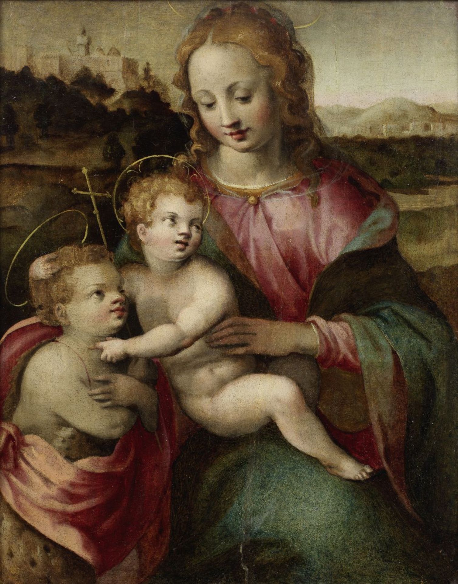 Attribuited to Francesco del Brina. Madonna with child. Oil on board. 50 x 70cm circa. Second ha...