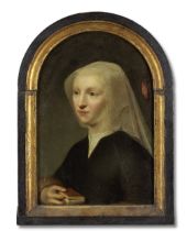 Dutch School, 17th Century Portrait of Cornelia Schoor (d. 1487), half-length, holding books in...