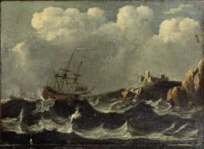Circle of Jan Peeters (Antwerp 1624-1677) Shipping in a rough sea unframed