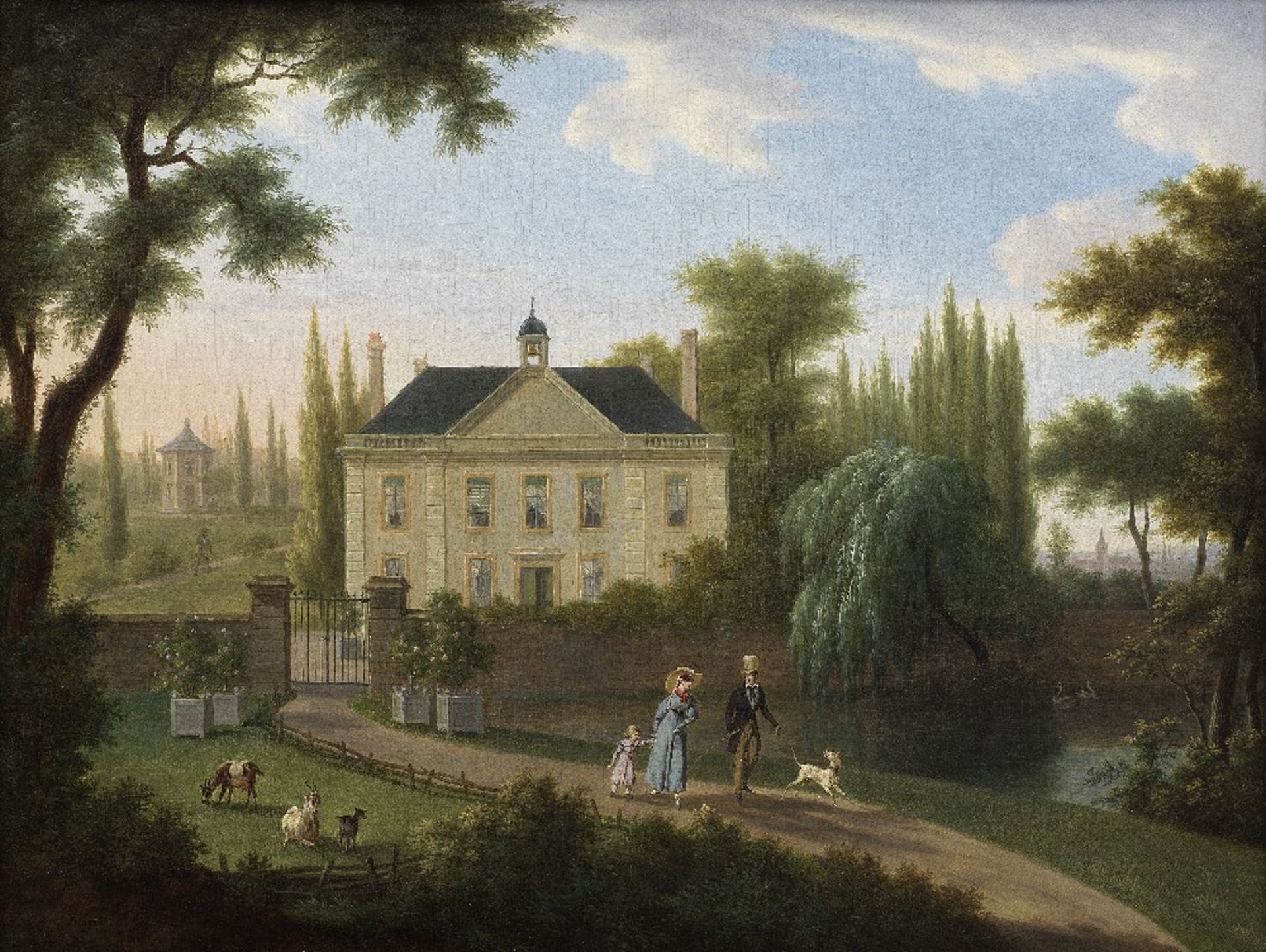 Frans Swagers (Utrecht 1756-1836 Paris) A family walking their dog before their home