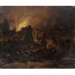 Egbert Lievensz. van der Poel (Delft 1621-1664 Rotterdam) Bandits before a burning village unframed