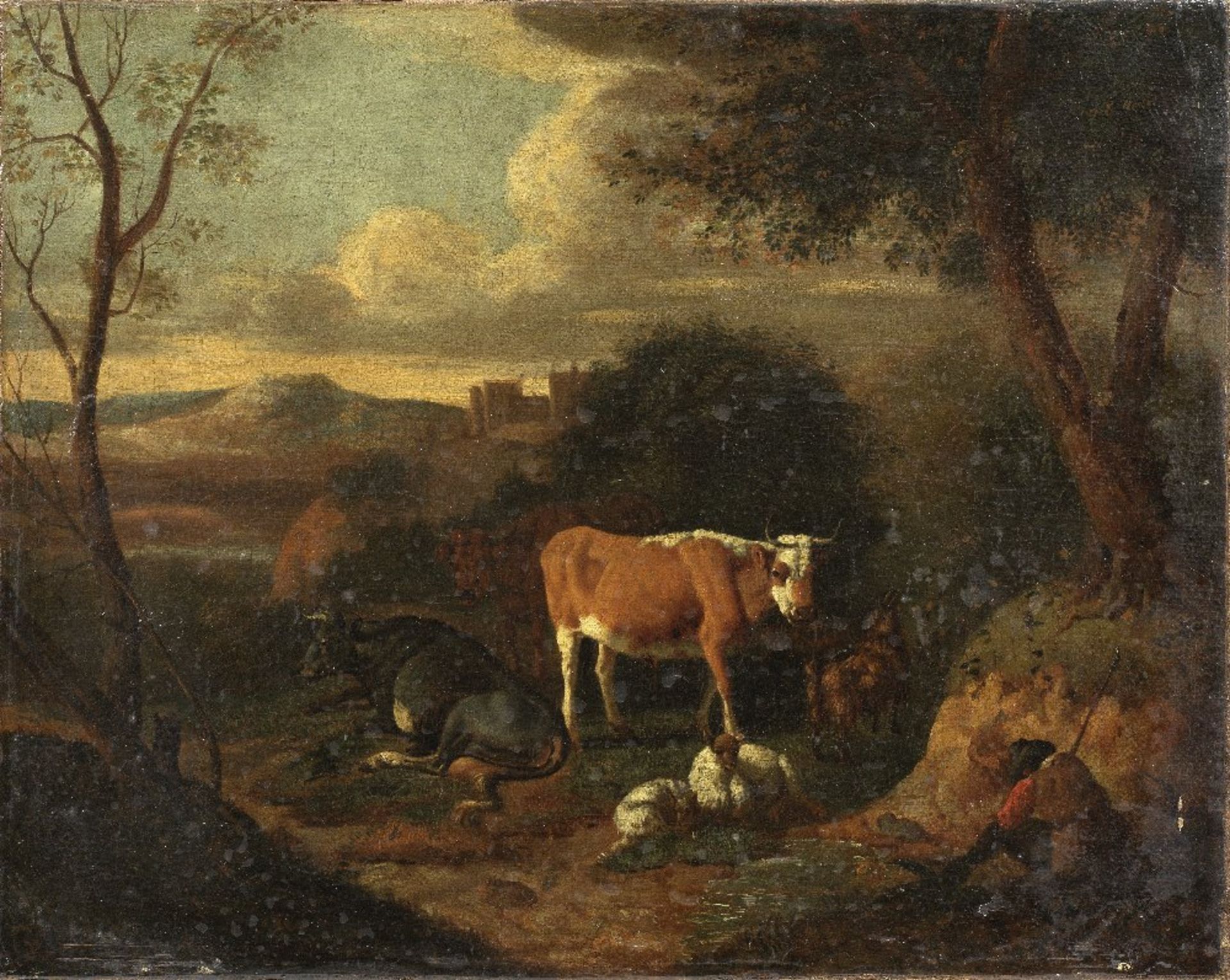Circle of Dirk van Bergen (Haarlem circa 1649-circa 1690) Drover resting with his flock unframed