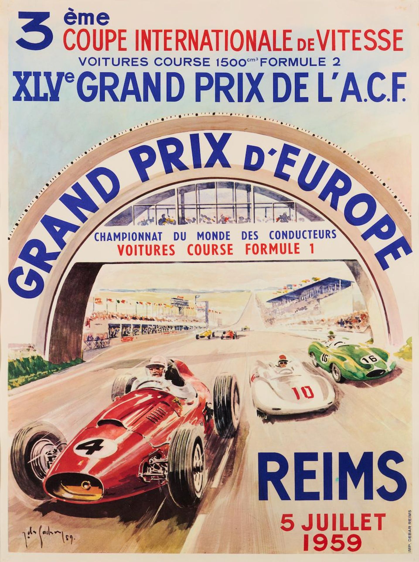 JEAN DES GACHONS (XXème) Grand Prix d'Europe, Reims, 1959