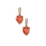 A PAIR OF 14K ROSE GOLD, SPINEY OYSTER SHELL AND DIAMOND PENDANT EARRINGS