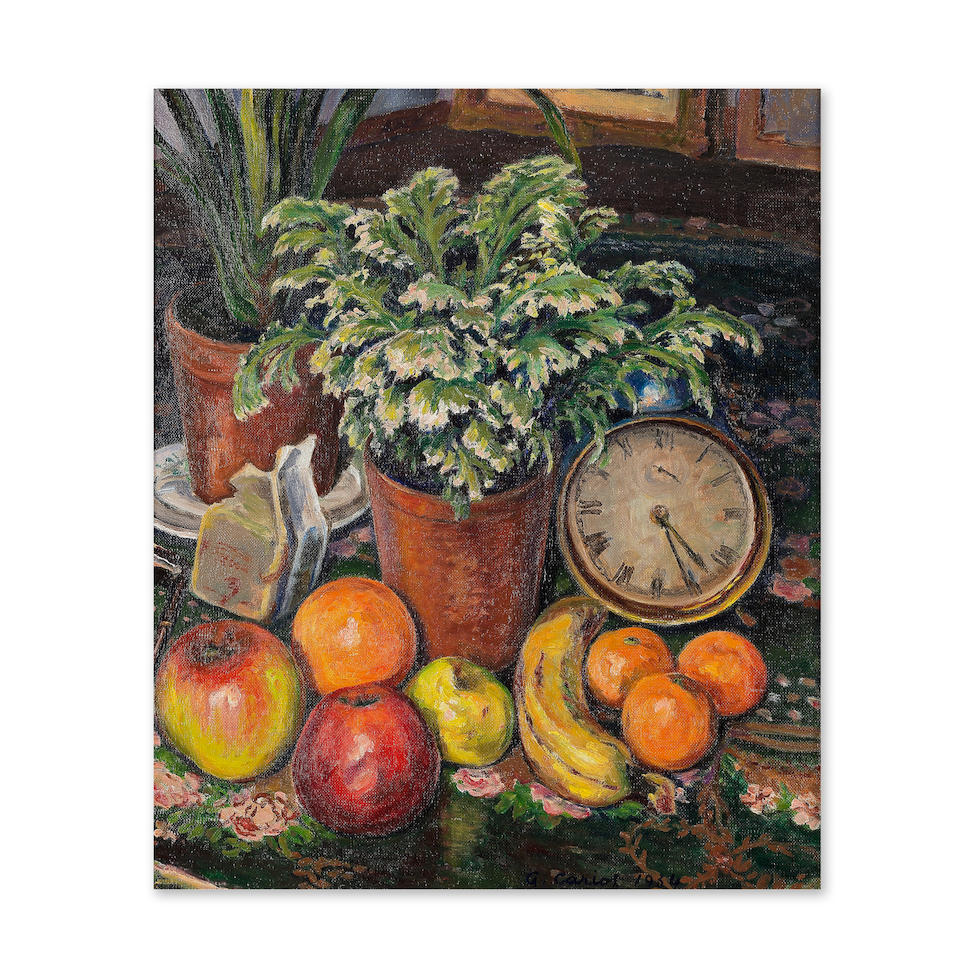 GUSTAVE CARIOT (1872-1950) Nature Morte au réveil et aux fruits