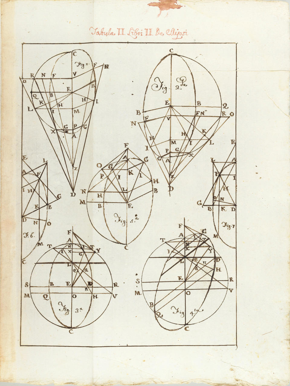 [MATHEMATICS] UNIQUE 18TH-CENTURY ILLUSTRATED MATHEMATICAL MANUSCRIPT ON CONIC SECTIONS. STAMPA,...