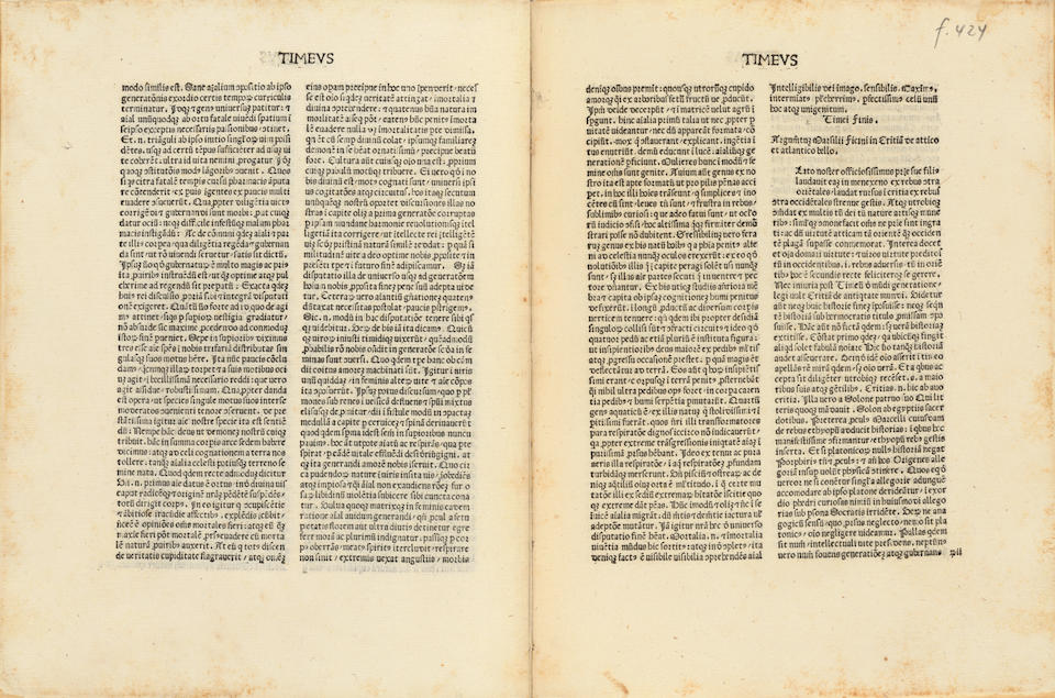 [PLATO] EXCEPTIONALLY RARE FIRST PRINTING OF THE TIMAEUS. PLATO. FICINO, MARCELLO, Translator. T... - Image 5 of 5