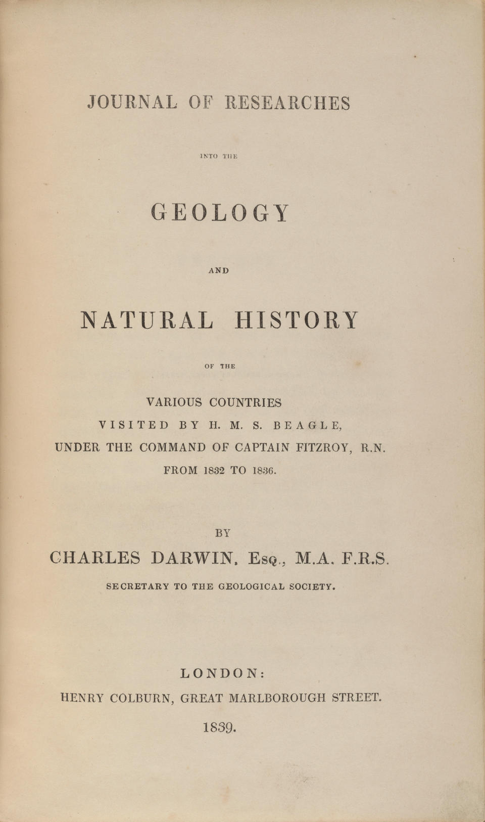 DARWIN'S FIRST BOOK. DARWIN, CHARLES. 1809-1882. Journal of Researches into the Geology and Natu... - Image 3 of 3