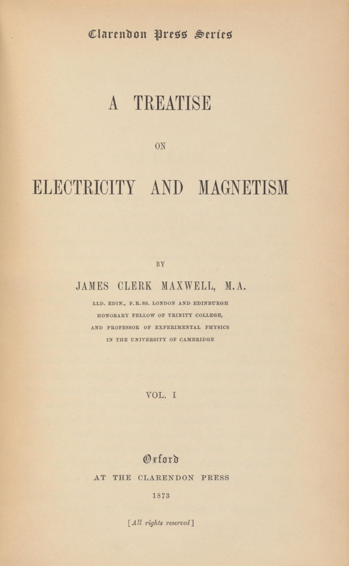 MAXWELL CONCEIVES THE MODERN WORLD. MAXWELL, JAMES CLERK. 1831-1879. Treatise on Electricity and... - Bild 3 aus 4