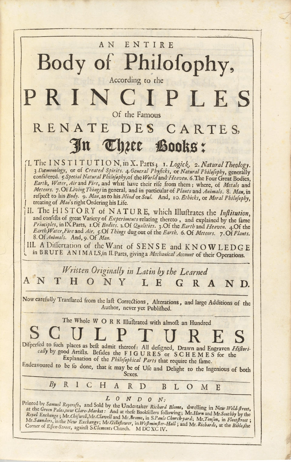 [DESCARTES] JOHN EVELYN'S COPY OF AN IMPORTANT WORK IN THE SPREAD OF CARTESIAN PHILOSOPHY. [DESC... - Image 9 of 9