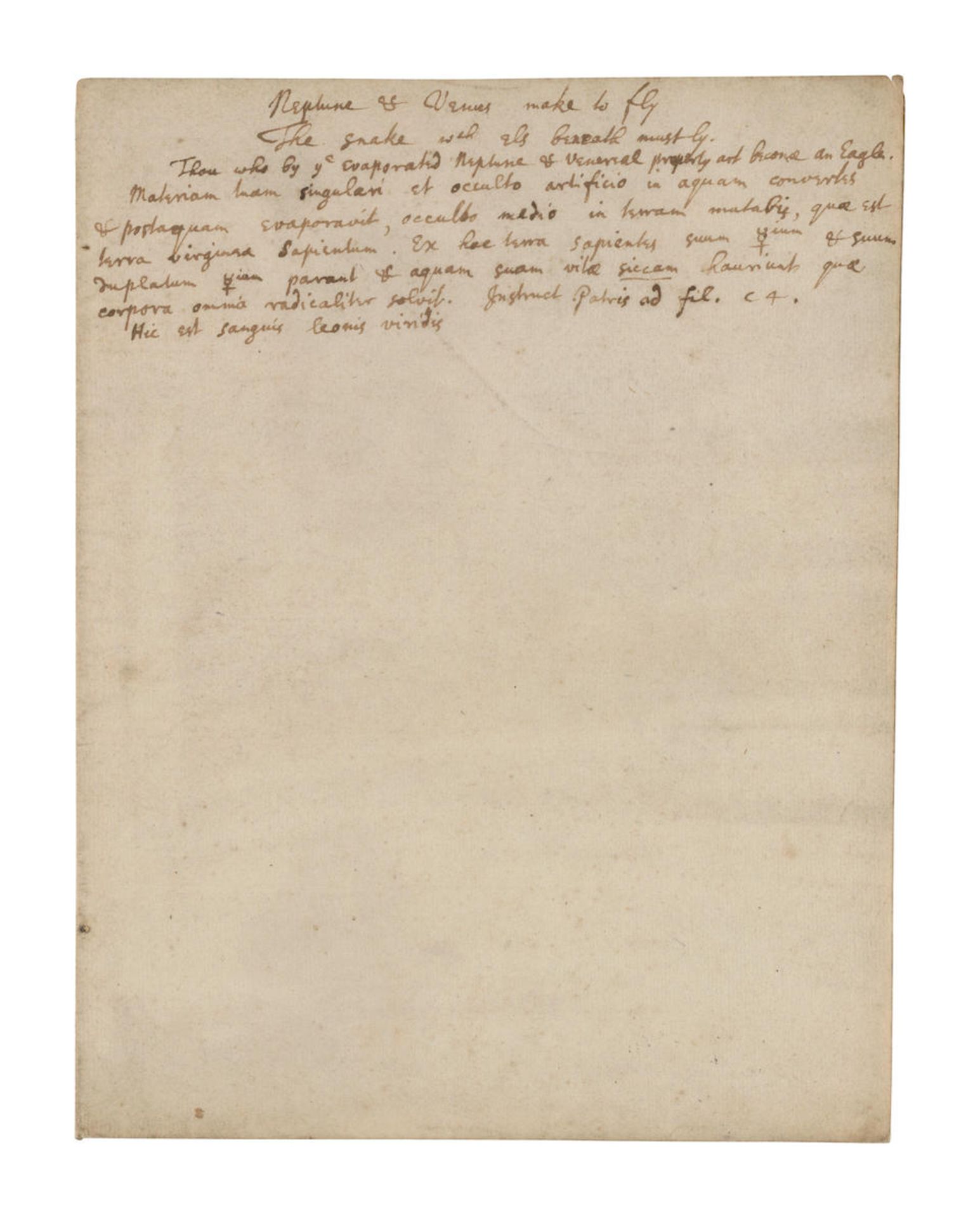 NEWTON'S ALCHEMY: A 'KEY' TO NEWTON'S SCIENCE. NEWTON, ISAAC. 1642-1727. Autograph alchemical ma... - Bild 2 aus 4