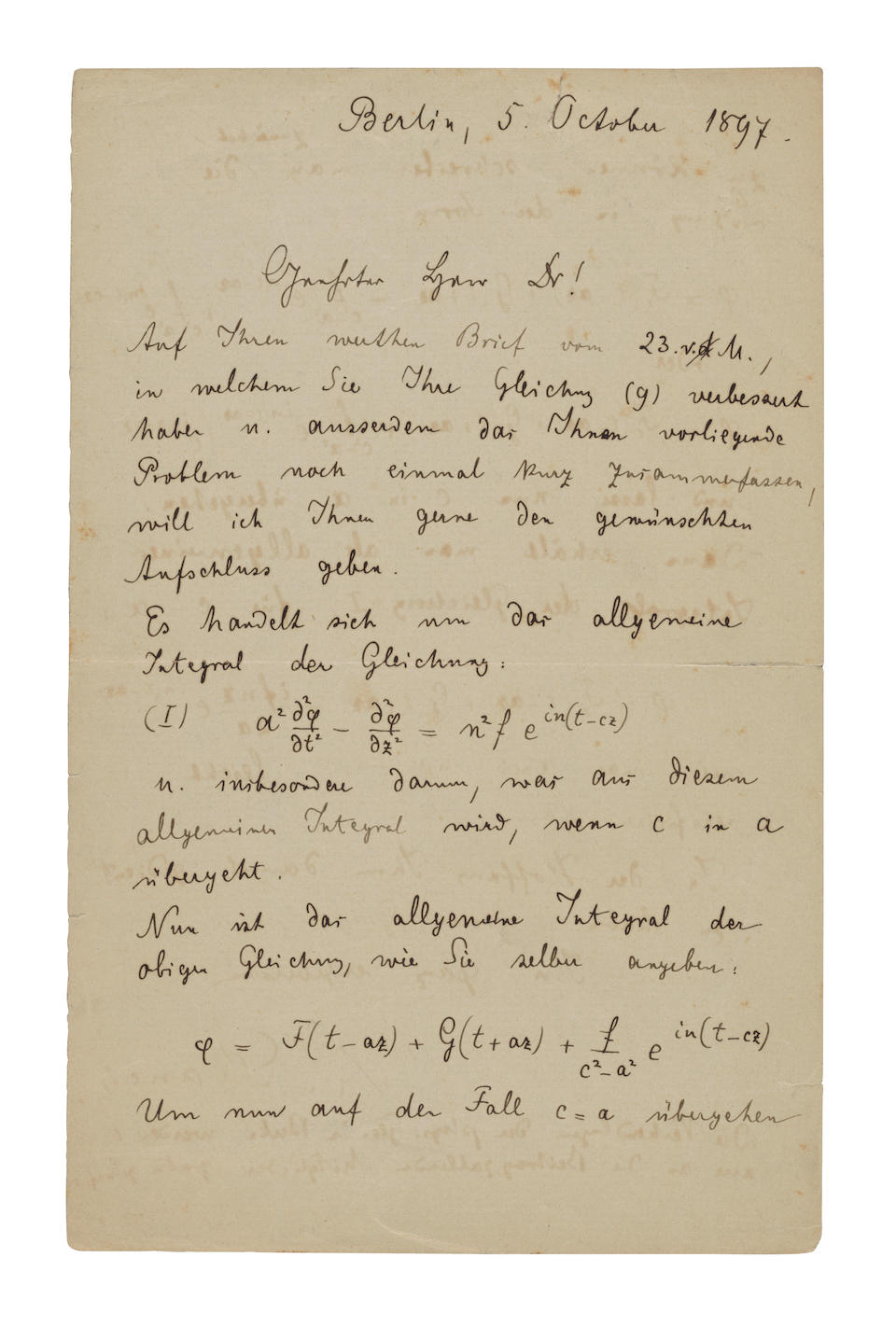 PLANCK SOLVES A COMPLEX PROBLEM FOR HIS FORMER STUDENT. PLANCK, MAX. 1858-1947. Autograph Letter... - Image 2 of 3