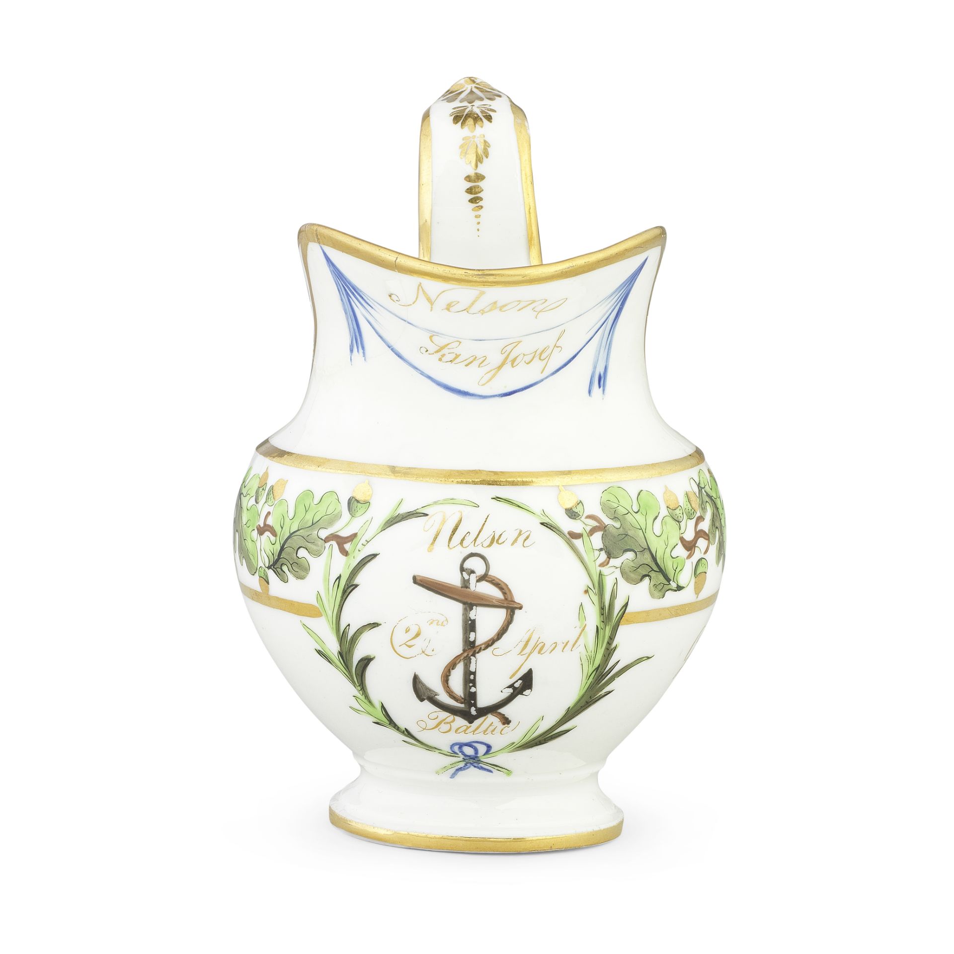 A London-decorated Paris porcelain milk jug from the 'Baltic Service', circa 1802