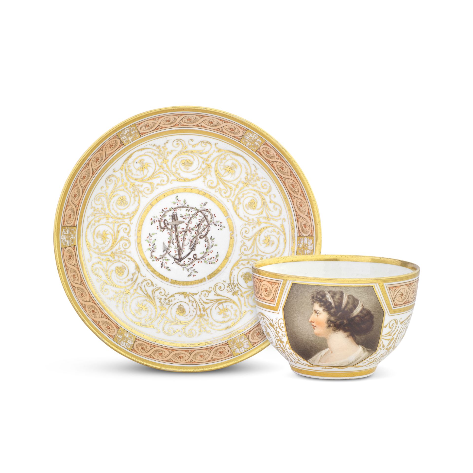 Nelson and Emma: An important Coalport cup and saucer by Thomas Baxter, dated 1804