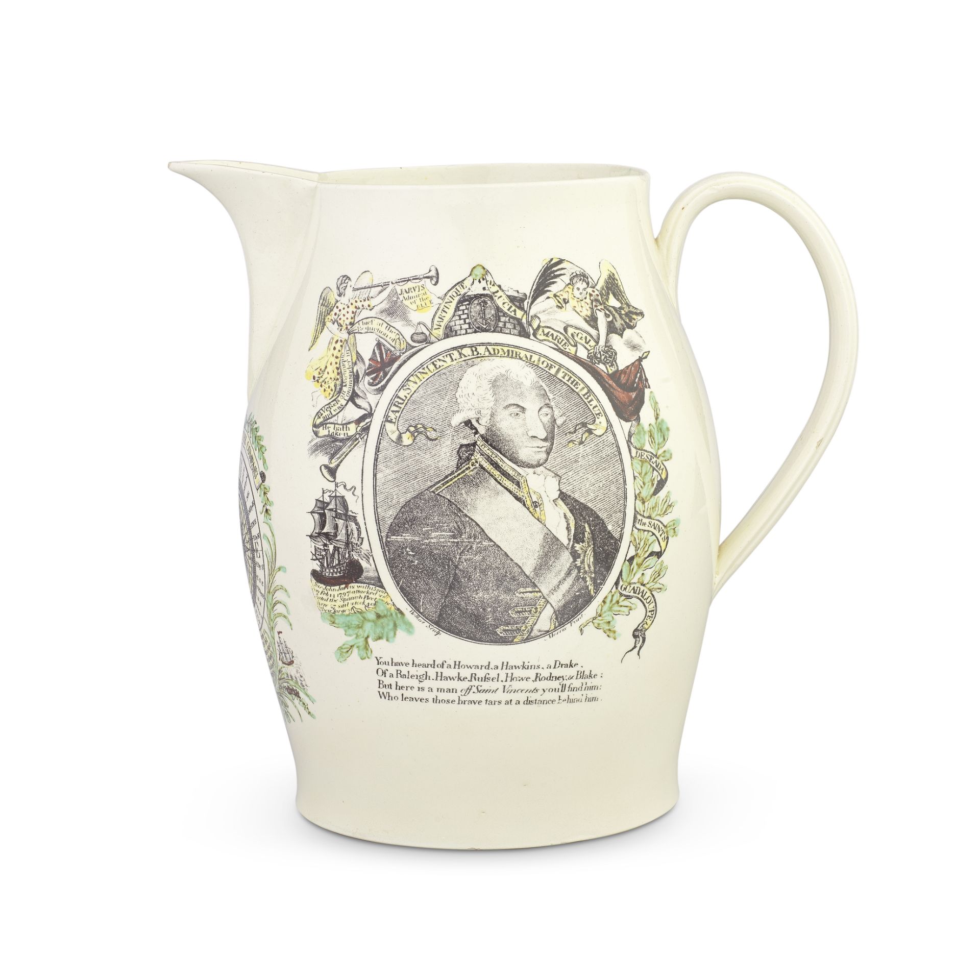 A large creamware jug, circa 1800