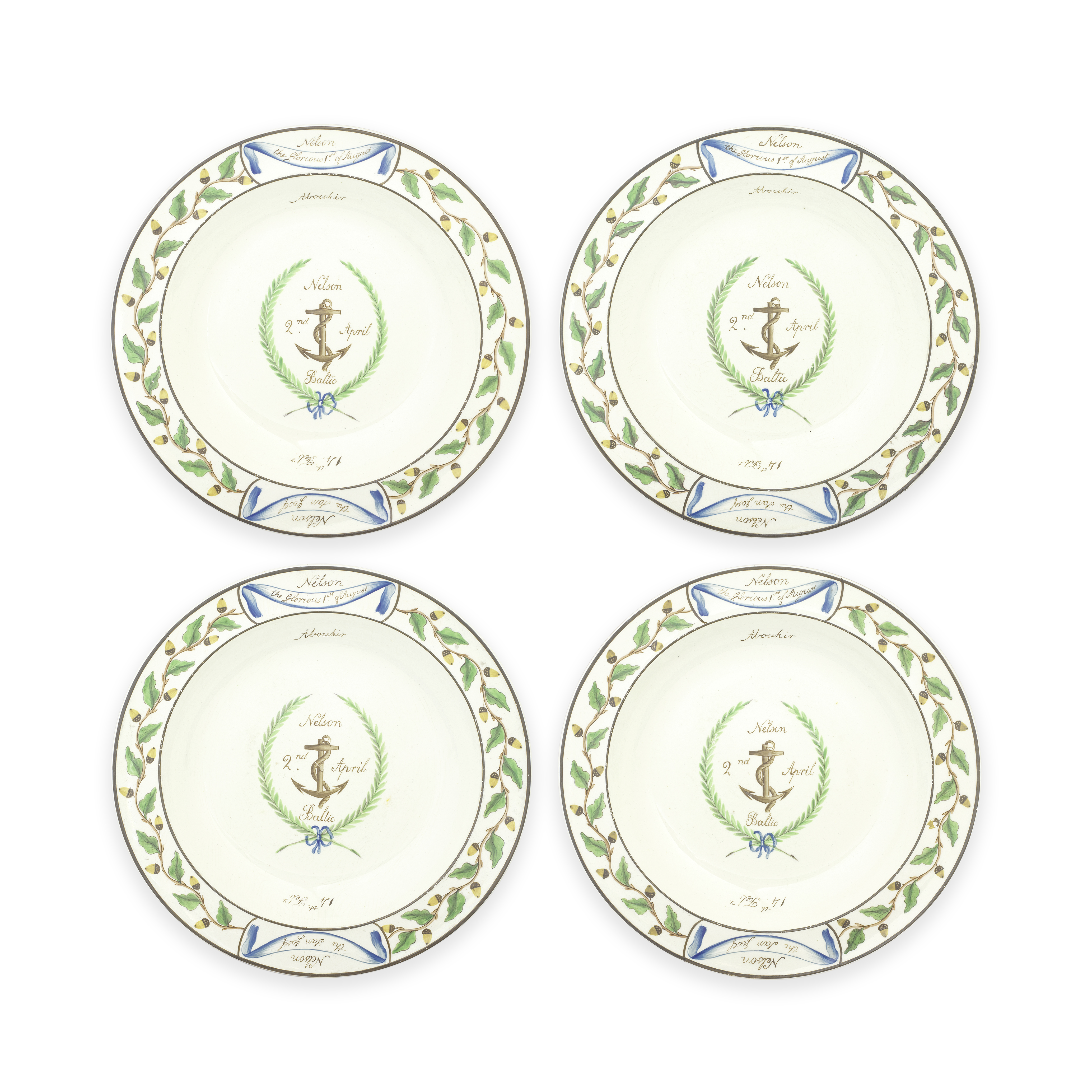 Four creamware soup plates from the 'Baltic Set Dinner Service', circa 1802