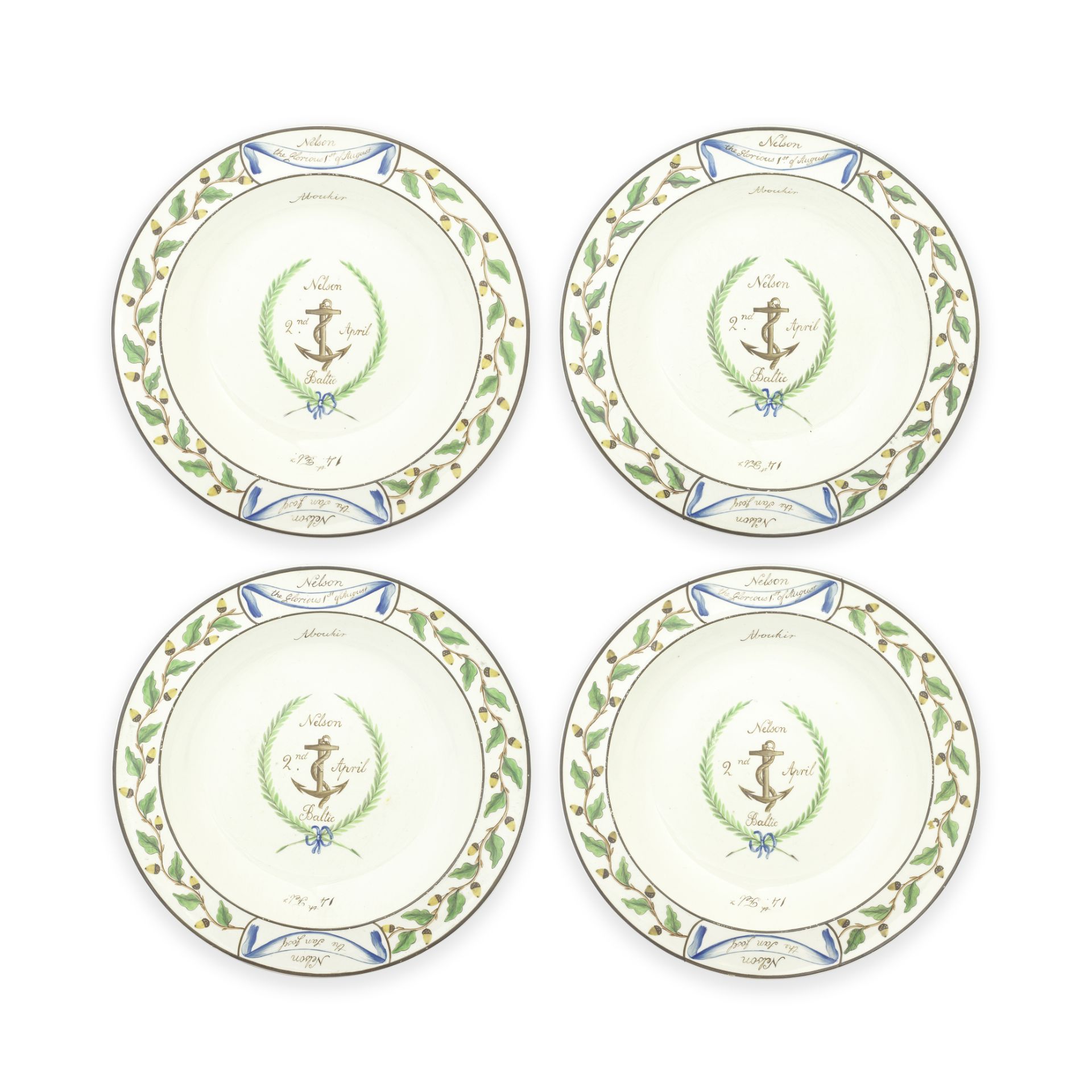 Four creamware soup plates from the 'Baltic Set Dinner Service', circa 1802