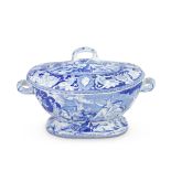 A blue printed earthenware soup tureen and cover, early 19th century