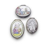 Britannia: Three South Staffordshire enamel patch boxes, circa 1800