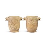 An impressive pair of Davenport terracotta wine coolers, circa 1800-1810