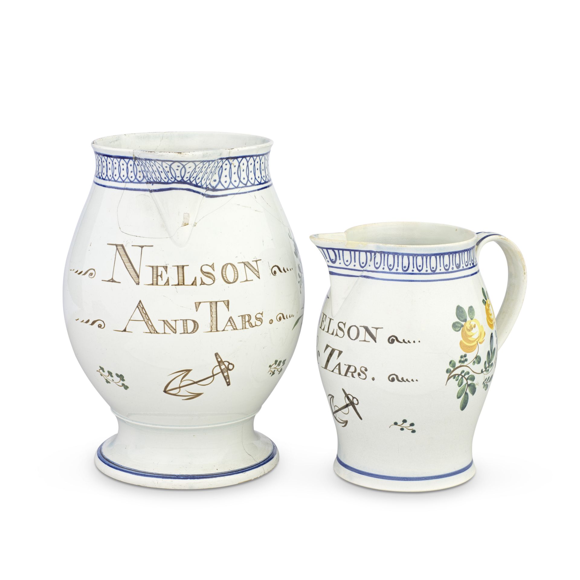 'Nelson and Tars': Two pearlware jugs, circa 1800