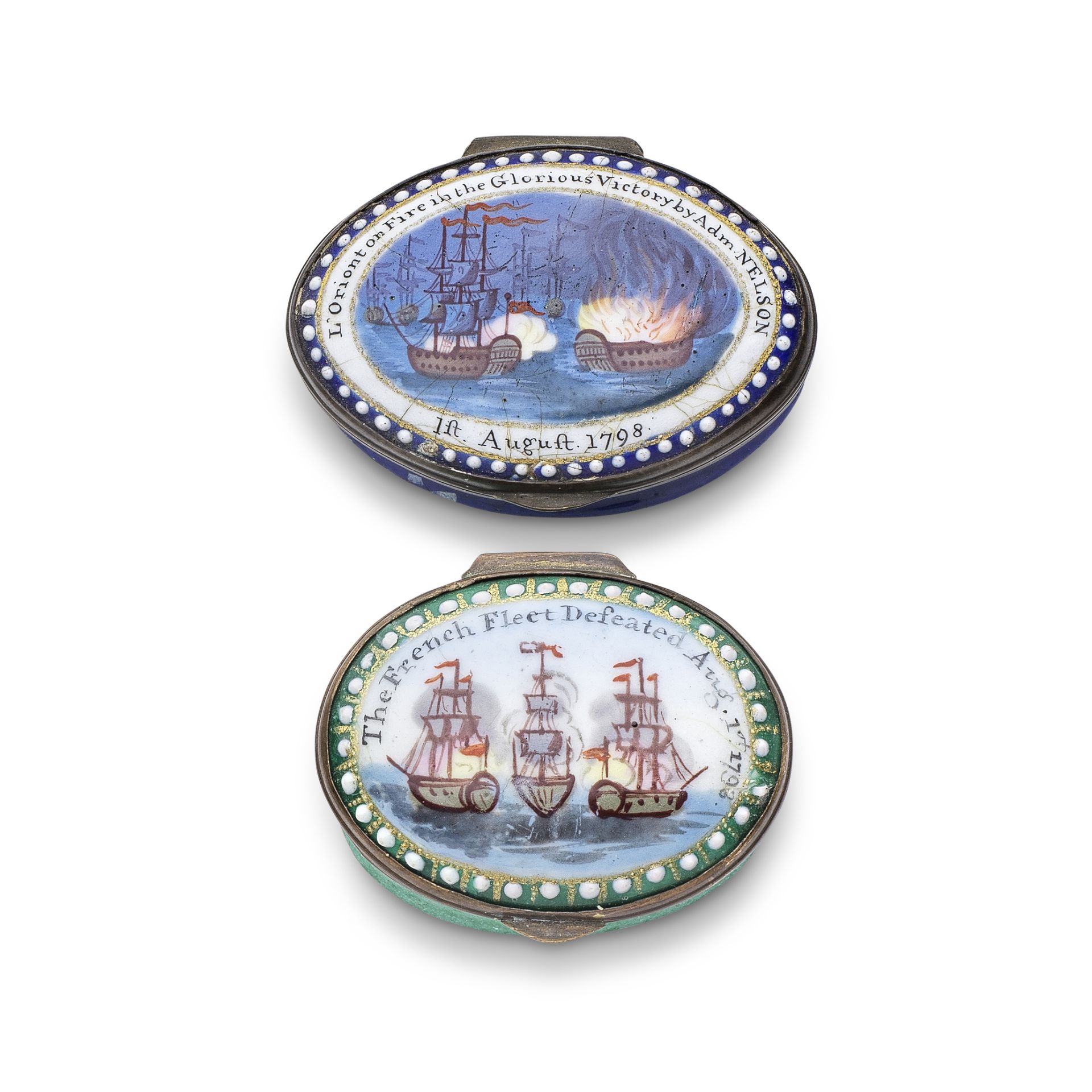 Battle of the Nile: Two South Staffordshire enamel patch boxes, circa 1800