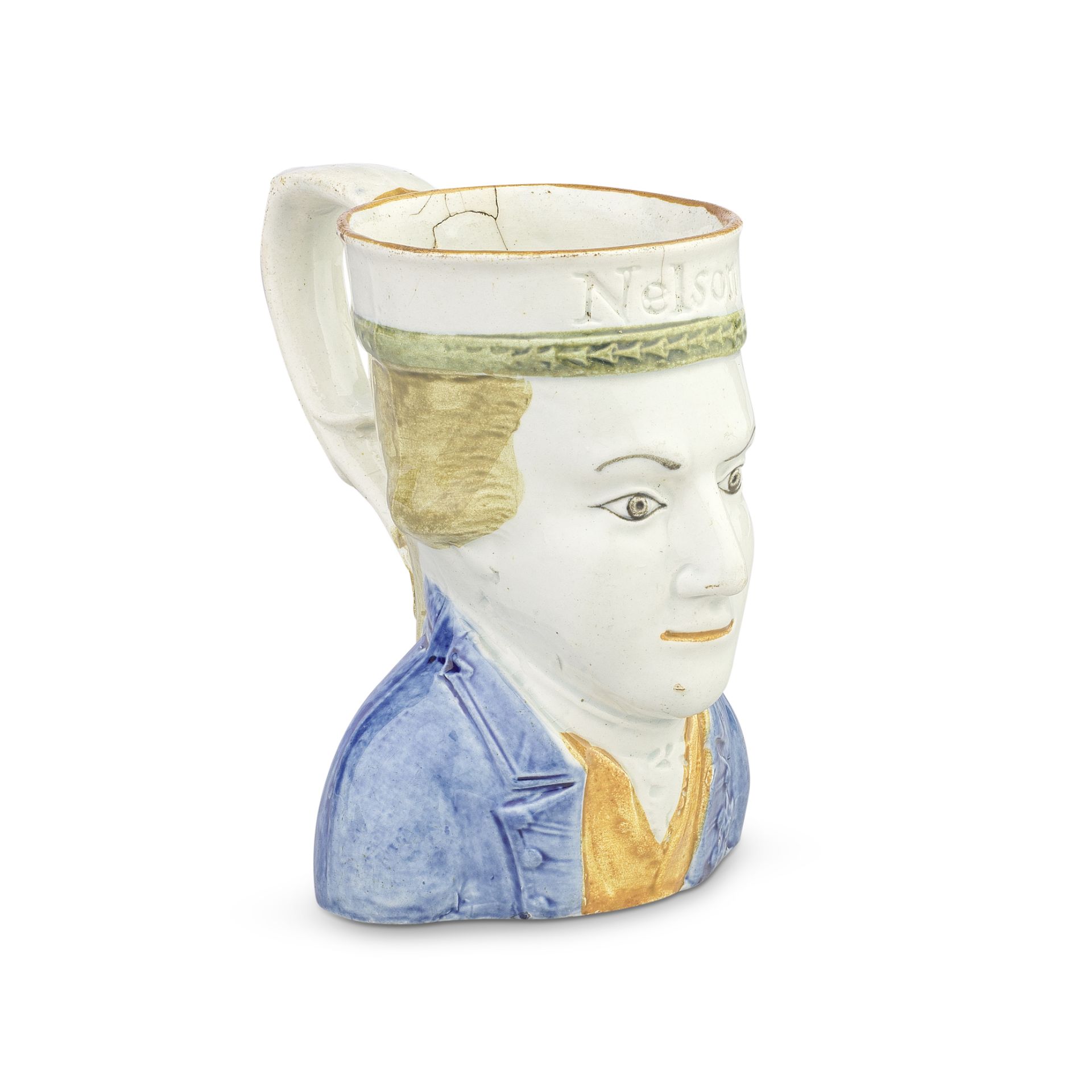 A Prattware Nelson mug, circa 1800