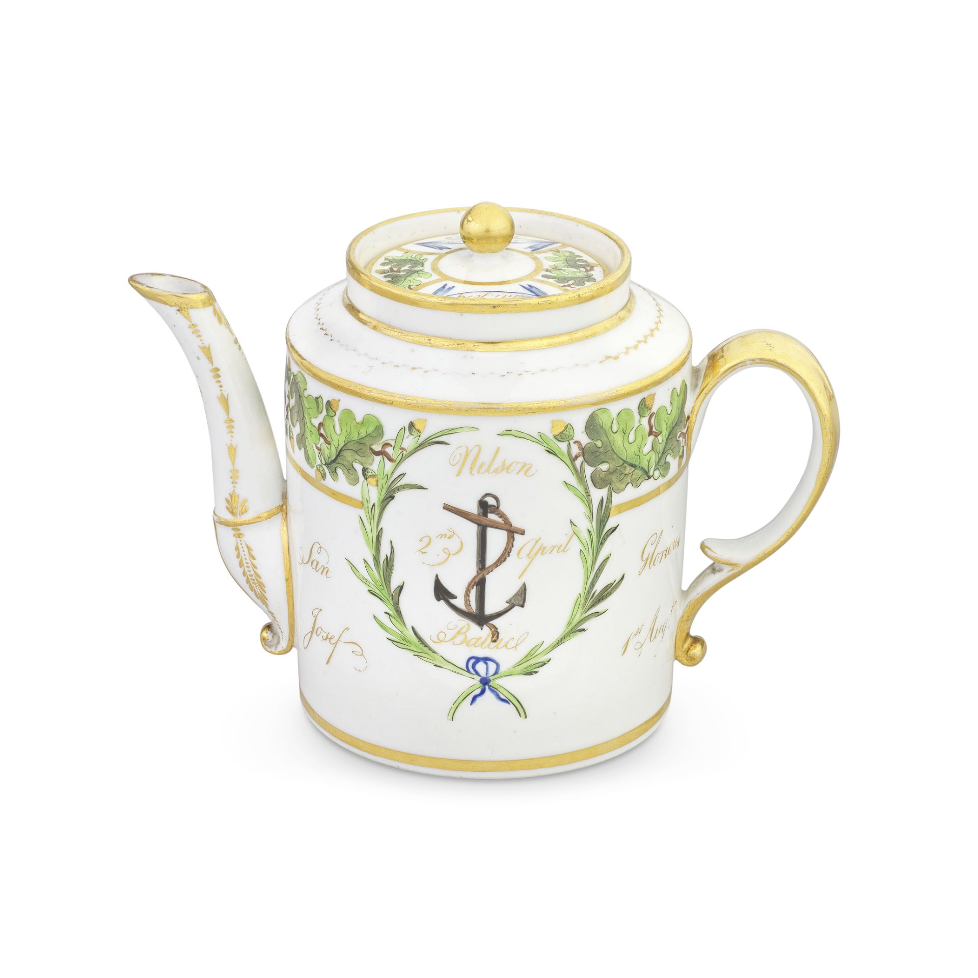 A London-decorated Paris porcelain teapot and cover from the 'Baltic' service, circa 1802