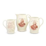 Nelson and Trafalgar: three graduated creamware jugs, circa 1805-10