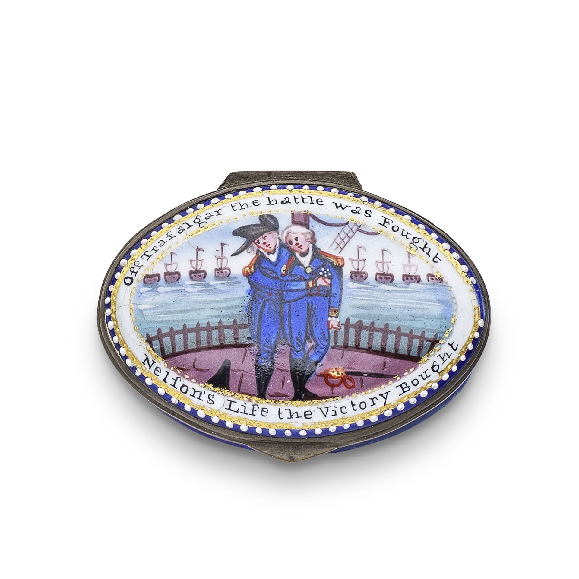 'Nelson's Life the Victory Bought': A South Staffordshire enamel patch box, early 19th century