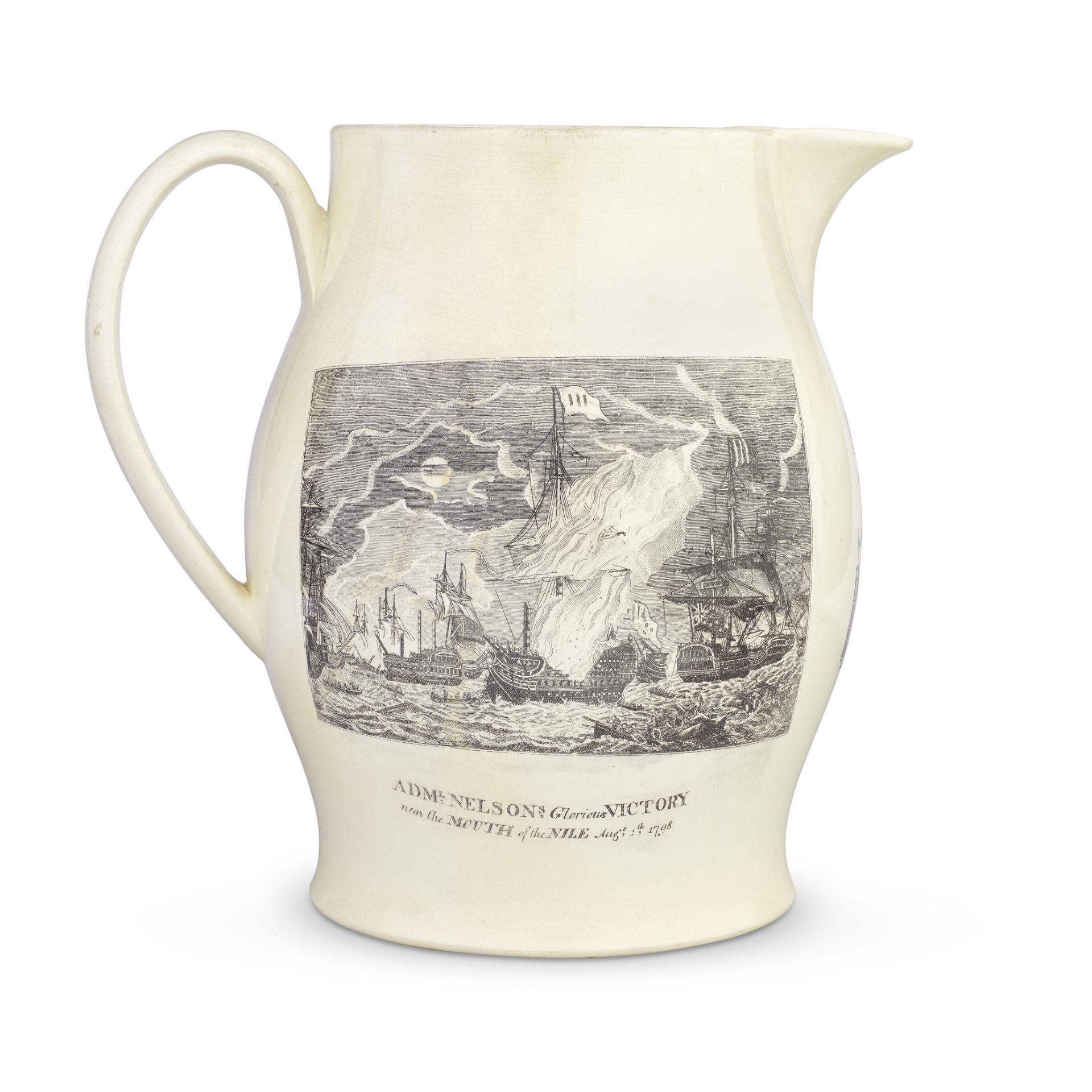 Death of Nelson and the Battle of the Nile: an exceptionally large creamware jug, early 19th cen...
