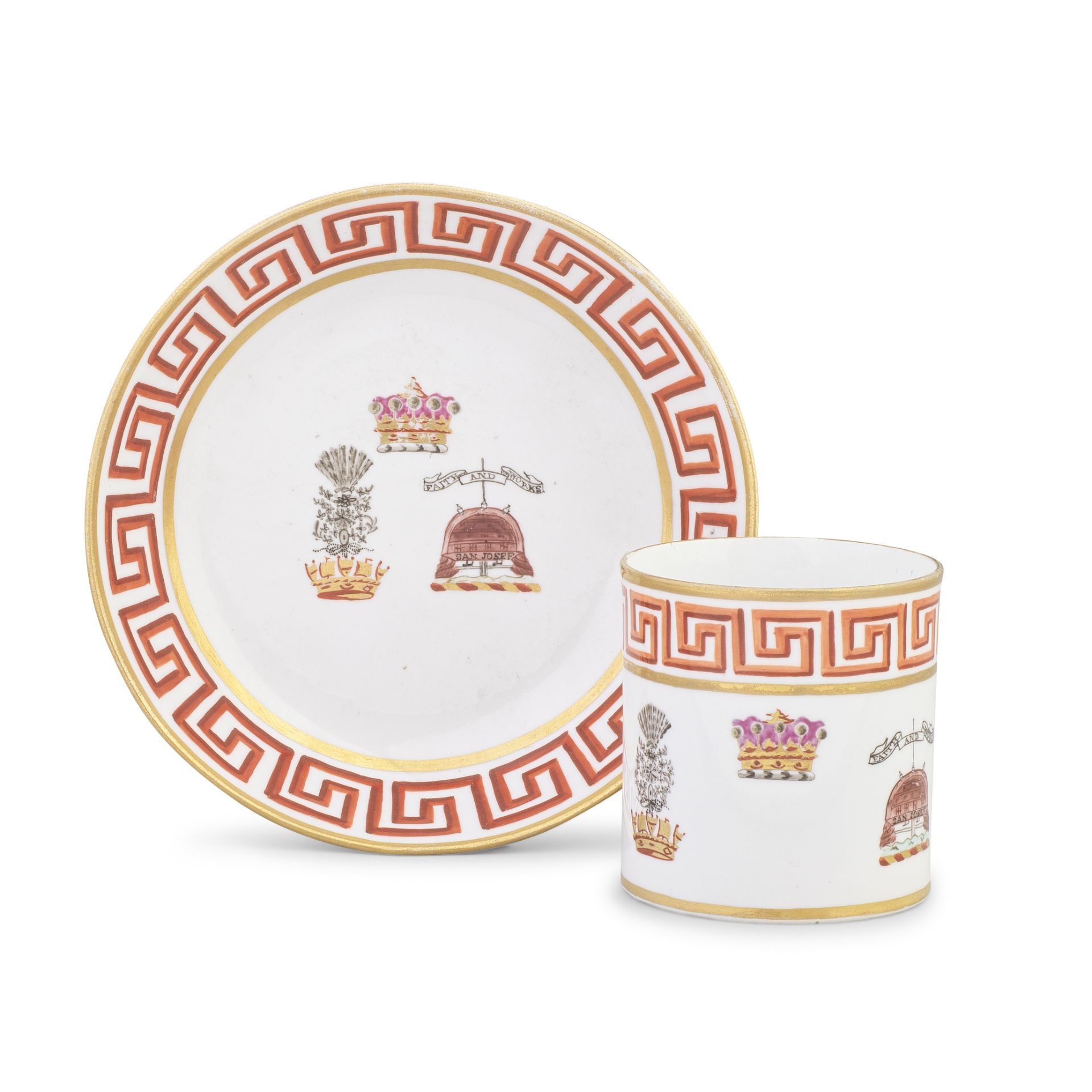 A Spode coffee can and saucer from the Reverend William Nelson service, circa 1806-08