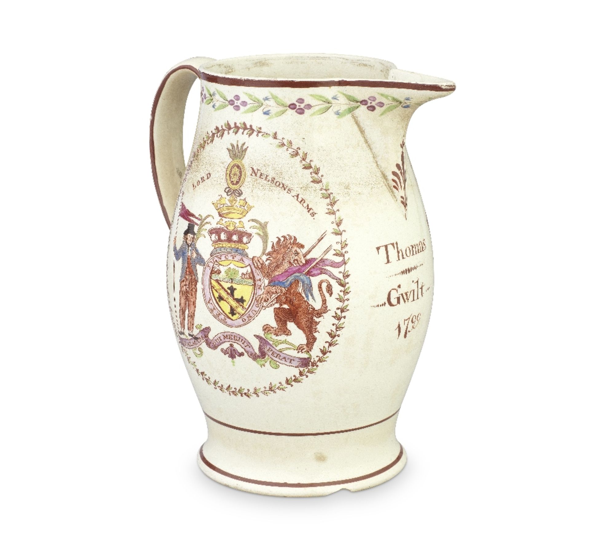 A creamware jug, inscribed and dated 1799
