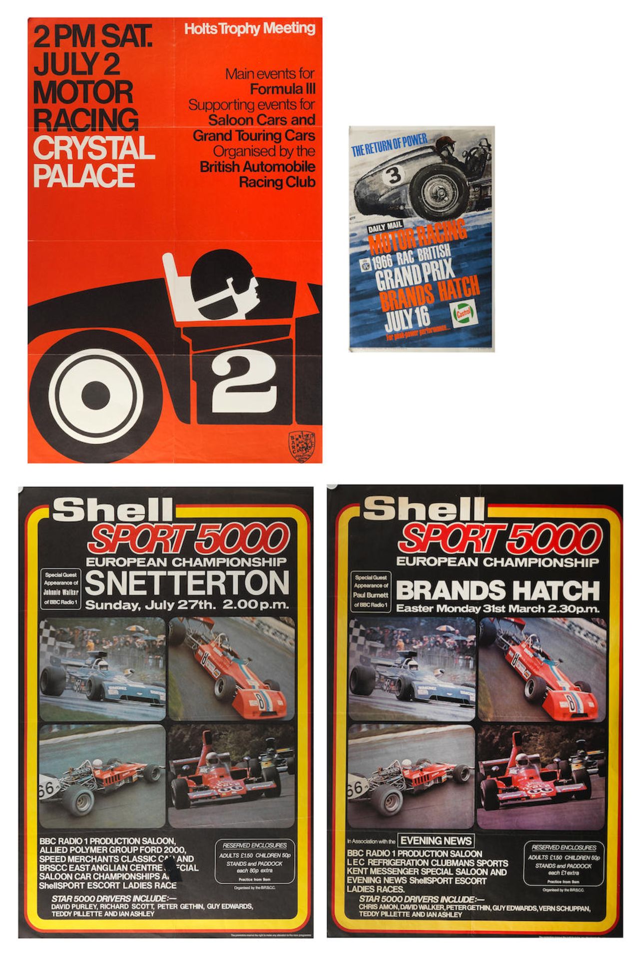 Four Brands Hatch, Snetterton and Crystal Palace race posters, ((4))