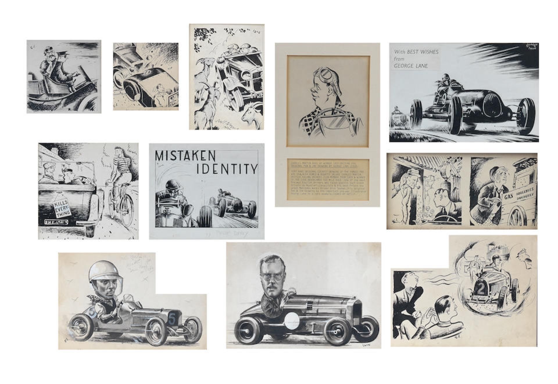 George Lane (British), eleven assorted small motoring themed illustrations, ((11))