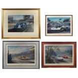 Four framed Porsche racing prints, ((4))