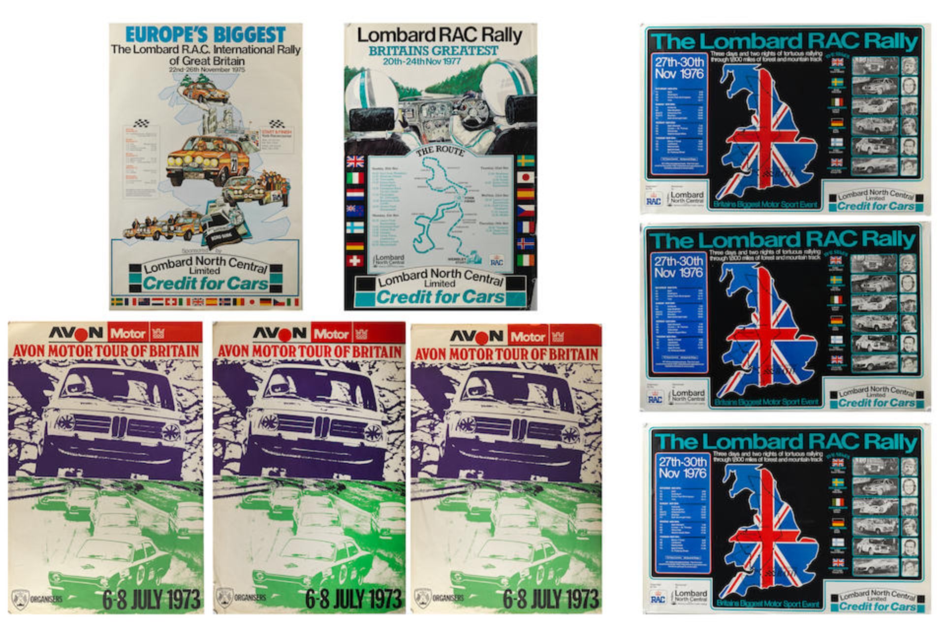 Eight 1970s rally posters including RAC Lombard Rally, ((8))