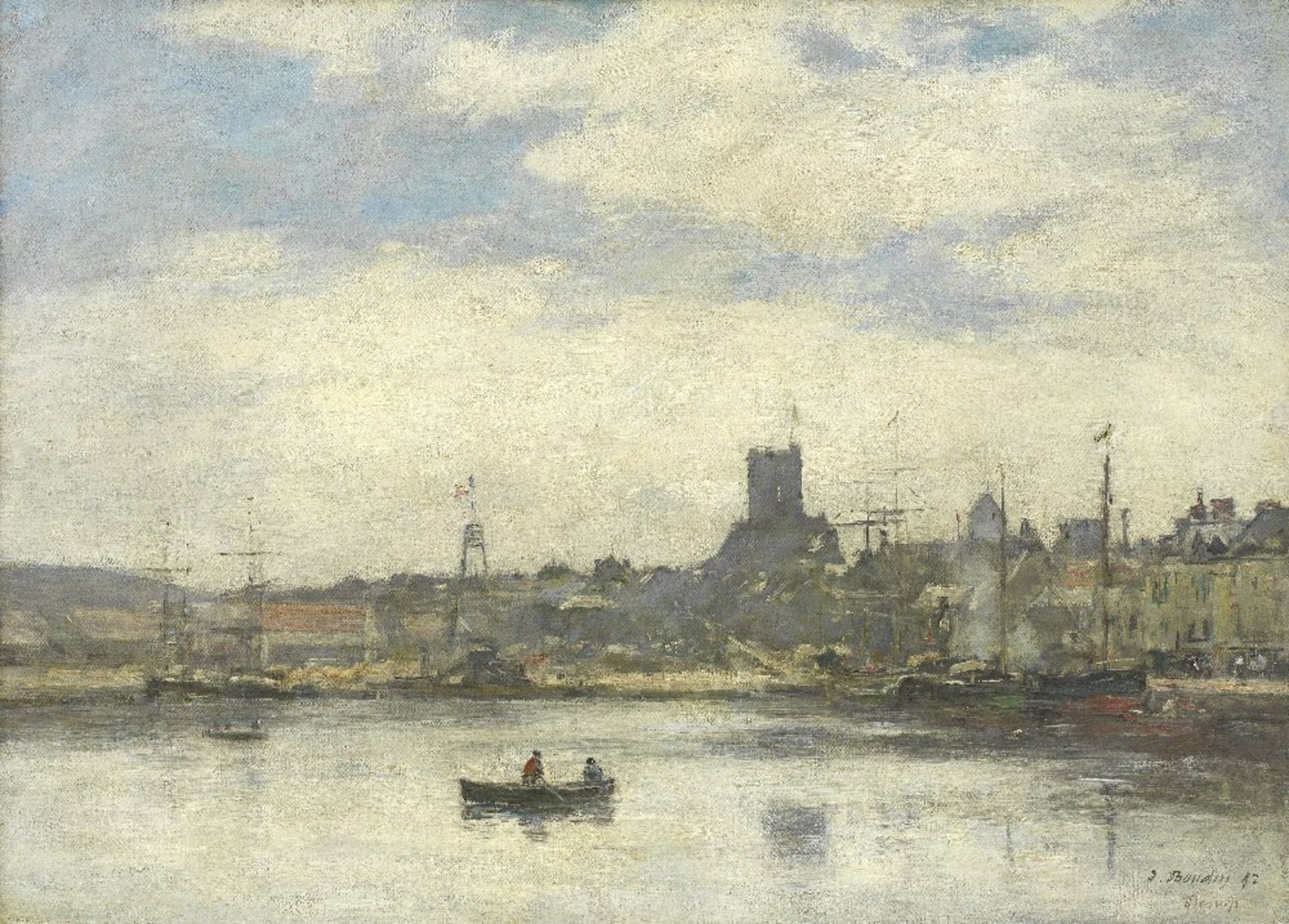 EUG&#200;NE BOUDIN (1824-1898) F&#233;camp. Le port (Painted in 1892)