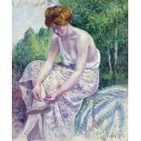 MAXIMILIEN LUCE (1858-1941) Moulineux, Jeune femme &#244;tant sa sandale (Painted in 1904)