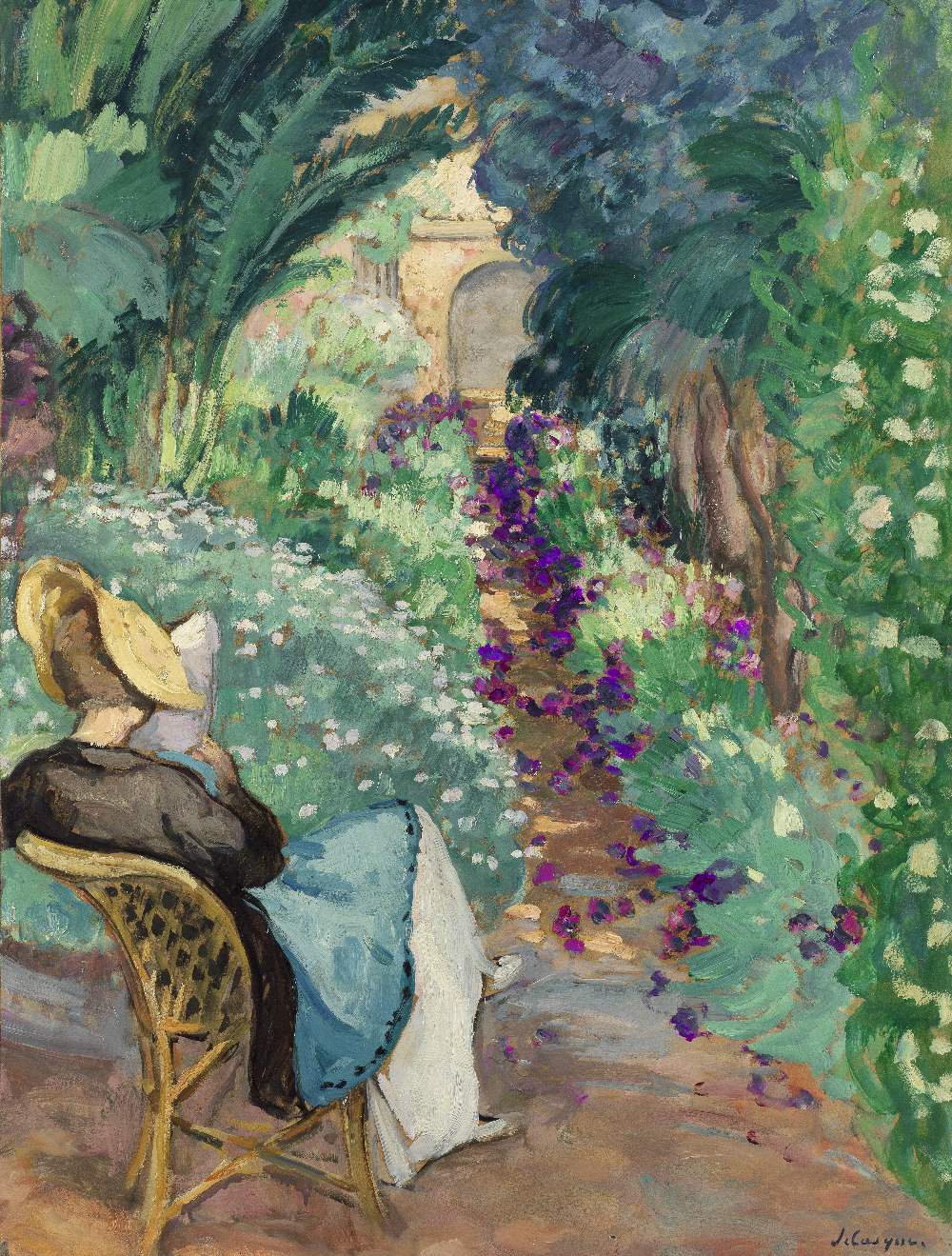 HENRI LEBASQUE (1865-1937) La lecture au jardin (Painted circa 1918)