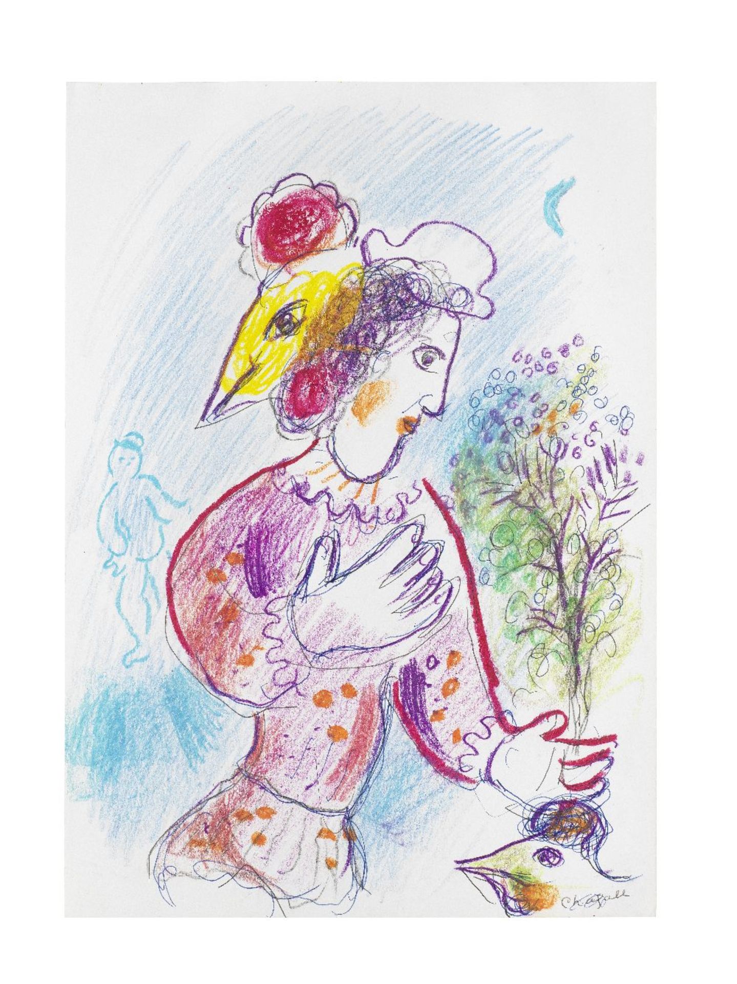 MARC CHAGALL (1887-1985) Clown-coq &#224; la branche (Executed circa 1970)