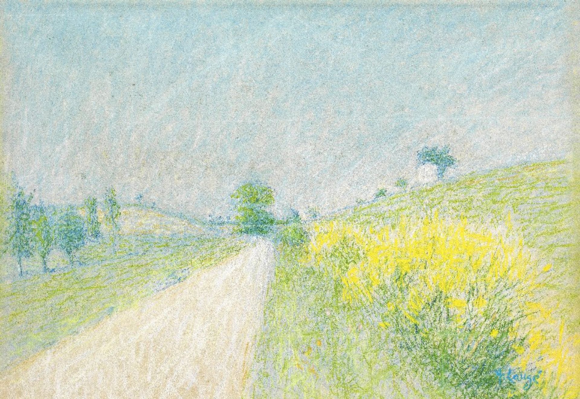 ACHILLE LAUG&#201; (1861-1944) Le chemin de village, avec gen&#234;ts en fleurs (Cailhau) ()