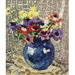LOUIS VALTAT (1869-1952) An&#233;mones et marguerites au vase bleu (Painted in 1933)