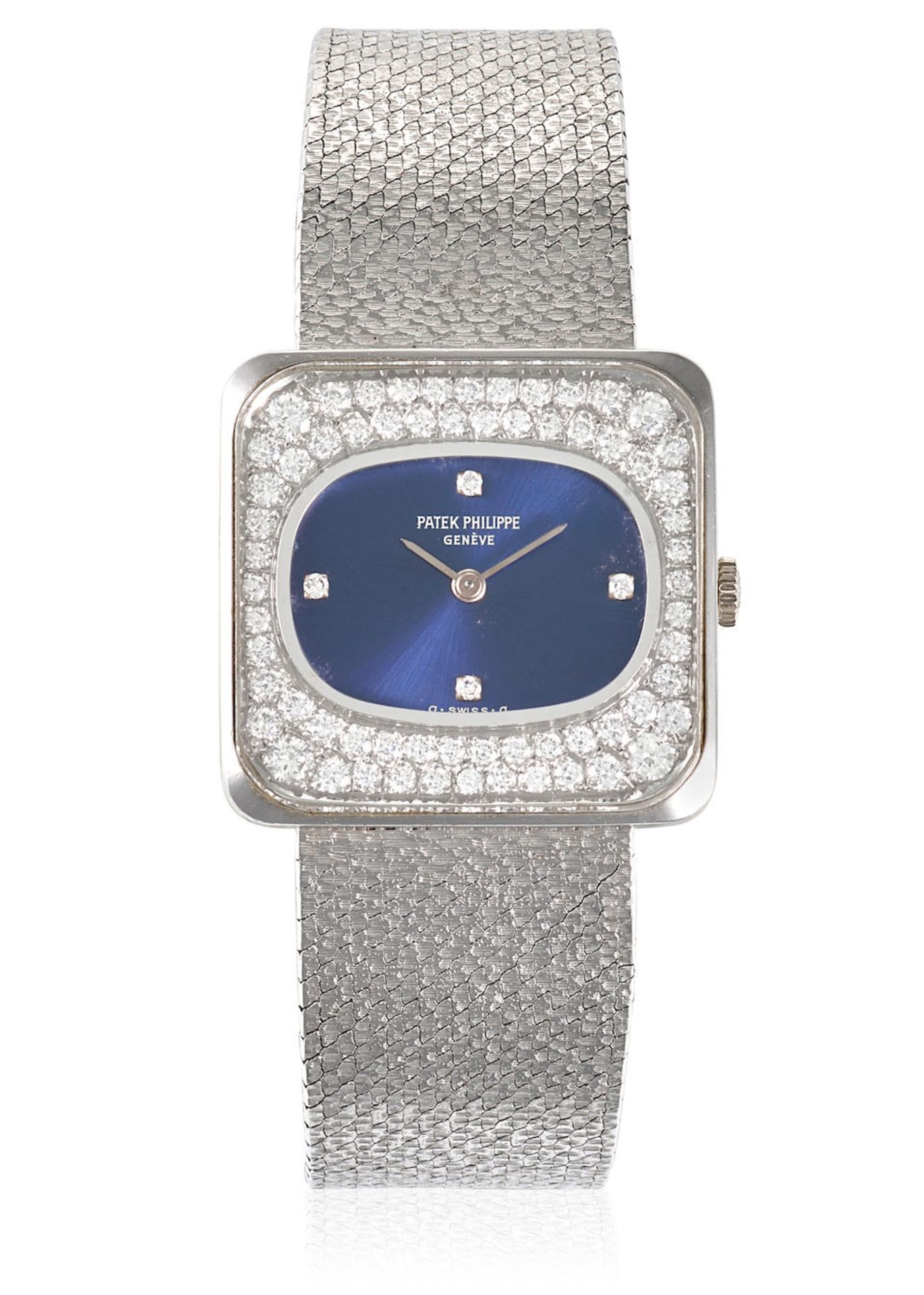 PATEK PHILIPPE. AN 18K WHITE GOLD AND DIAMOND SET MANUAL WIND BRACELET WATCHRef: 4126-1, c. 1973