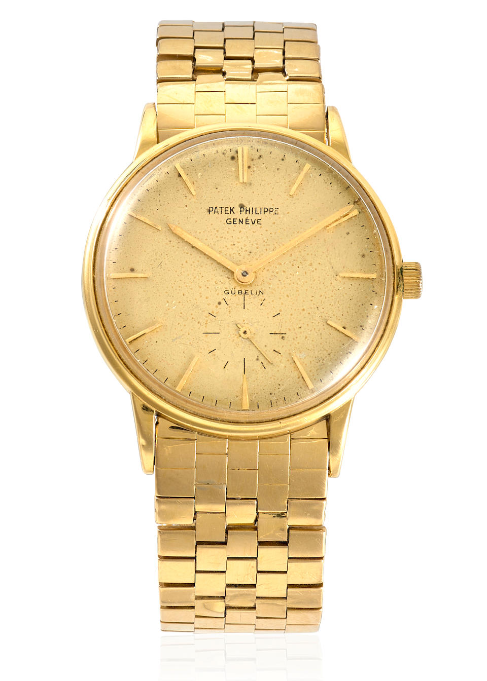 PATEK PHILIPPE RETAILED BY GÜBELIN. AN 18K GOLD MANUAL WIND BRACELET WATCH Calatrava, Ref: ...