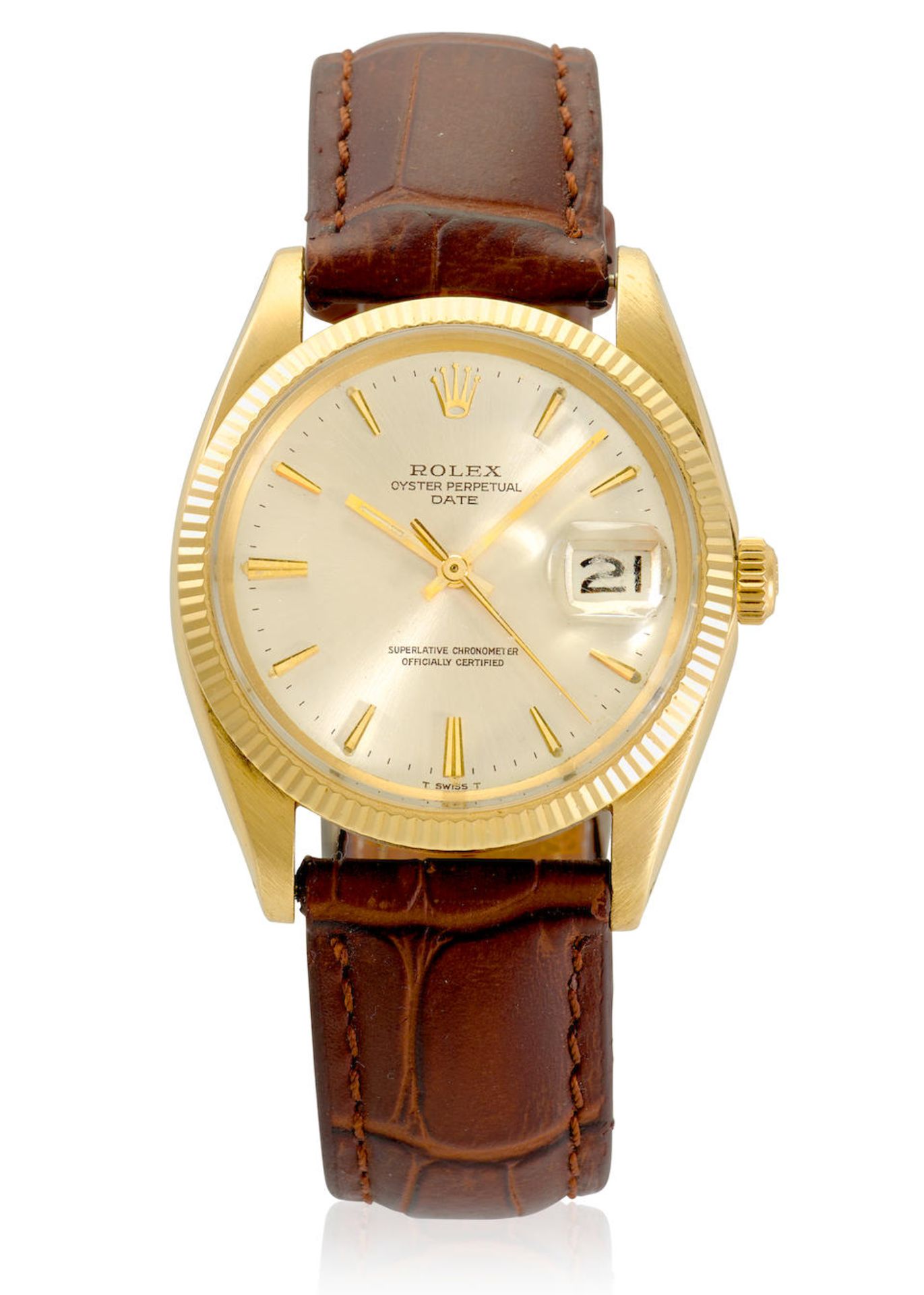 ROLEX. A 14K GOLD AUTOMATIC CALENDAR WRISTWATCH Oyster Perpetual Date, Ref: 1503, c. 1968