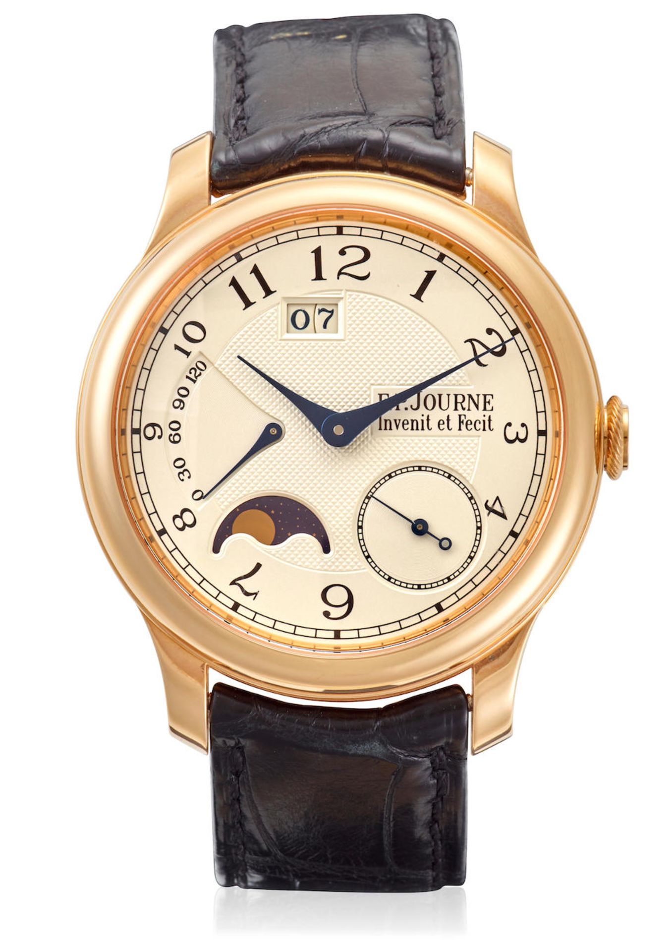 F.P. JOURNE. AN 18K ROSE GOLD AUTOMATIC CALENDAR WRISTWATCH WITH MOON PHASE AND POWER RESERVE IN...