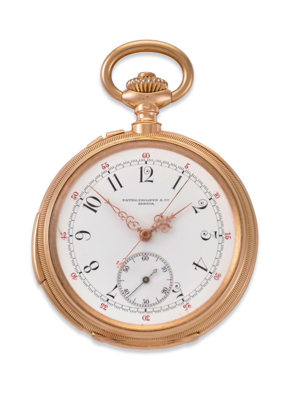 PATEK PHILIPPE & CO., GENEVA. A FINE 18K GOLD OPENFACE FIVE MINUTE REPEATING CHRONOGRAPHc. 1883