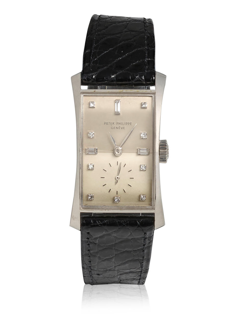 PATEK PHILIPPE. A FINE AND RARE PLATINUM MANUAL WIND WRISTWATCHRef: 1593, c. 1955